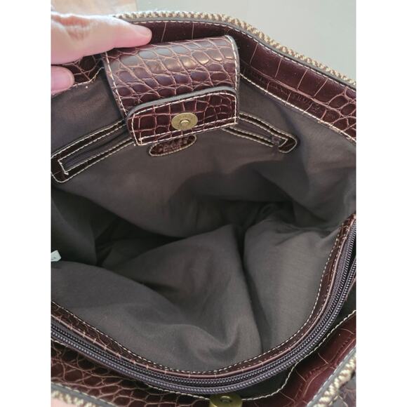 Chaps Dark Brown Herringbone Satchet Bag Purse Double Straps - Picture 6 of 9